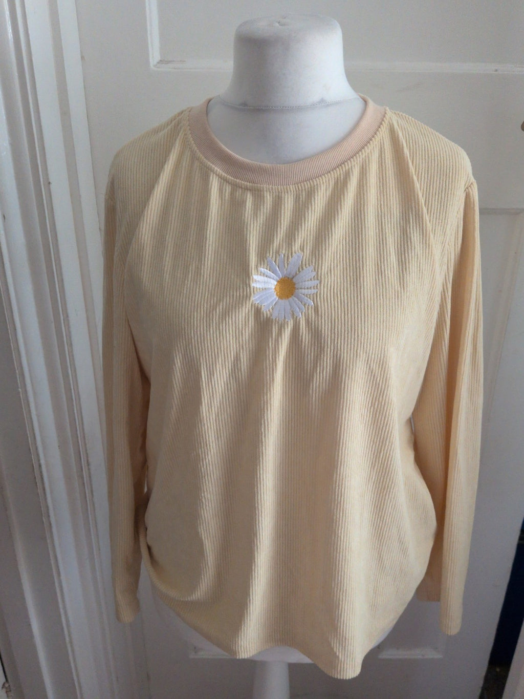 Shein Medium Yellow With Flower On Front Long Sleeve Ribbed Top