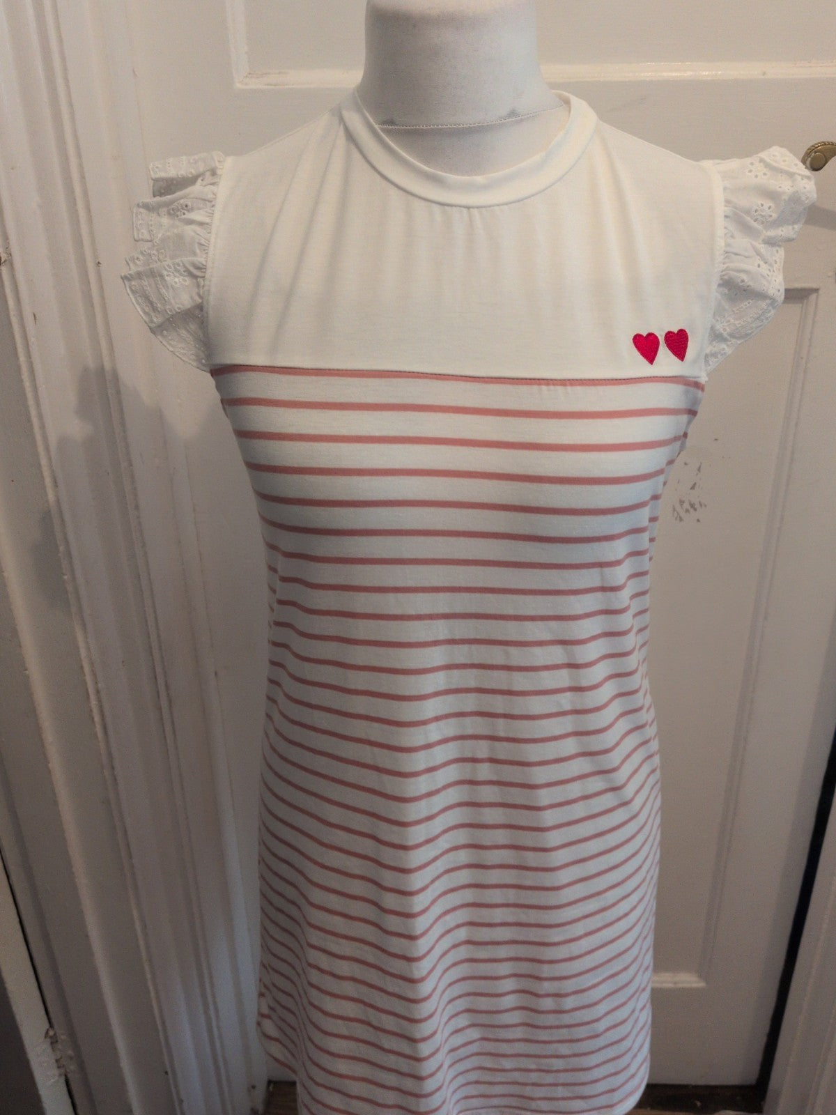 Shein Medium Short Sleeve Midi Length Pink Stripe Dress