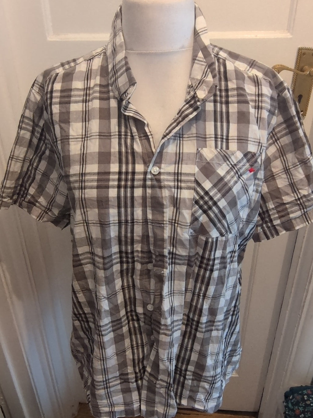 Lee Cooper 2XL Grey Check Short Sleeve Shirt