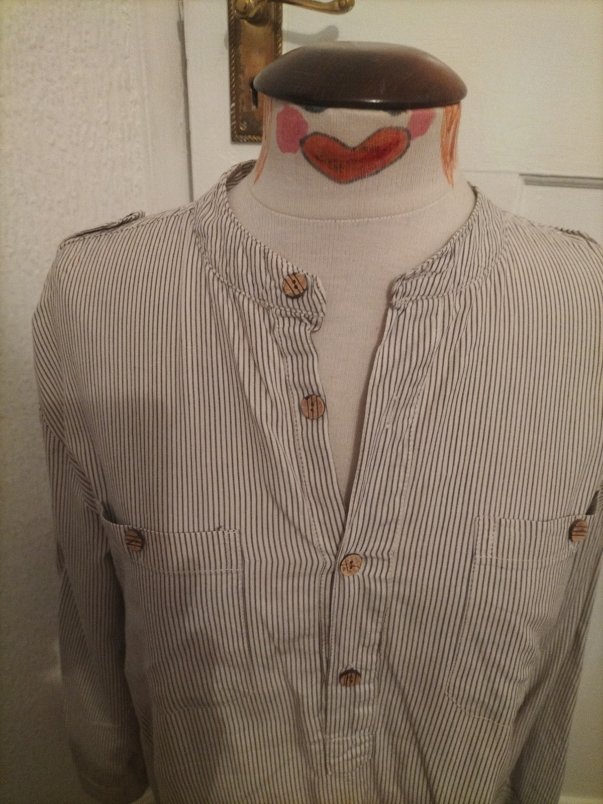 Mens Sandstone Size Small Navy/White Striped Long Sleeved Polo
