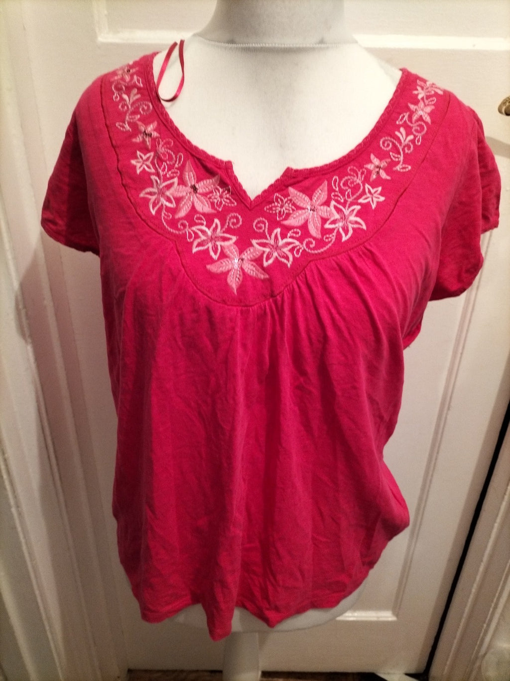 Soon 16 Pink With Floral Embroidery Short Sleeve Blouse