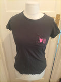 Ladies Love To Dream Size 8-10 Black Love Short Sleeve Pyjama Top