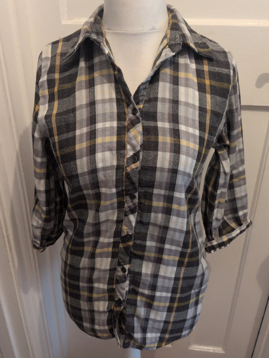 Primark 12 Grey Check Long Sleeve Buttoned Shirt Dress