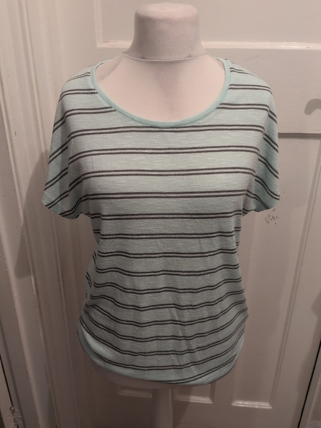 Viz.A.Viz 12/14 Pale Blue And Grey Striped Short Sleeve Blouse
