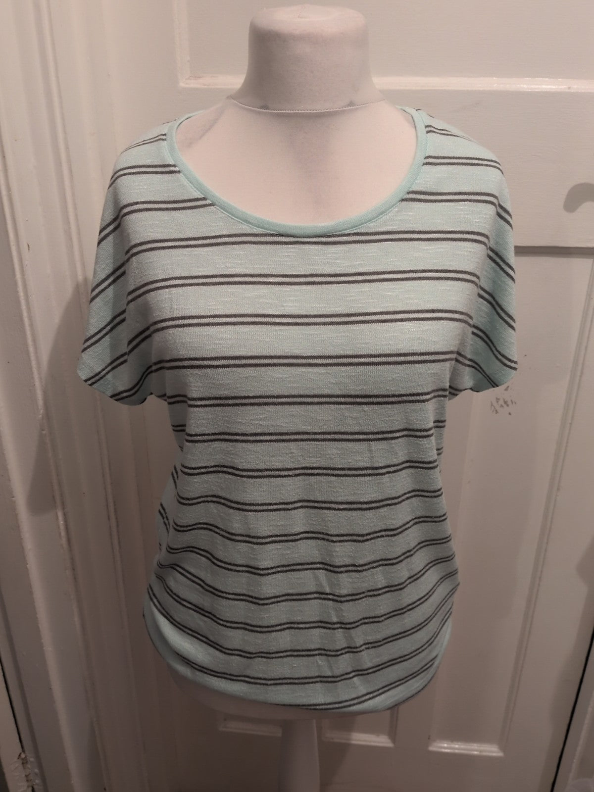 Viz.A.Viz 12/14 Pale Blue And Grey Striped Short Sleeve Blouse
