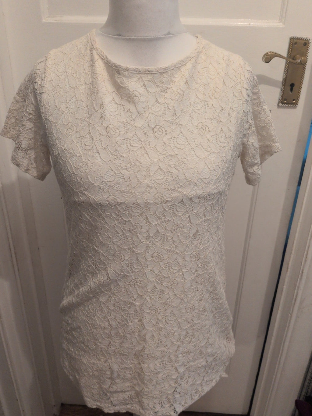 Dorothy Perkins 16 White Lace Lined Short Sleeve Blouse