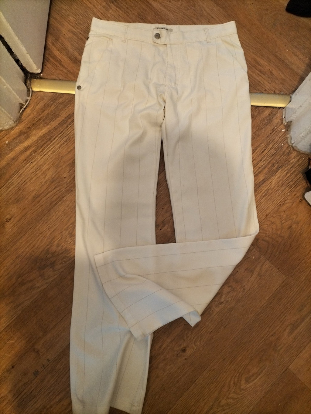 Ladies Mondo Size 34" Waist Cream Pinstripe Trousers