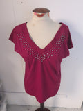 Cortefiel 8 Deep Pink With Silver Diamante Short Sleeve V Neck Blouse