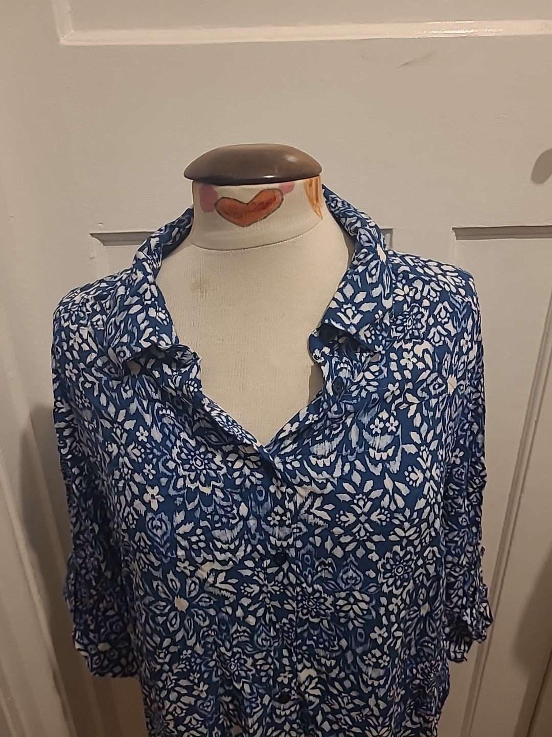 Ladies Nutmeg Size 12 Teal/White Mid Sleeved Buttoned Blouse