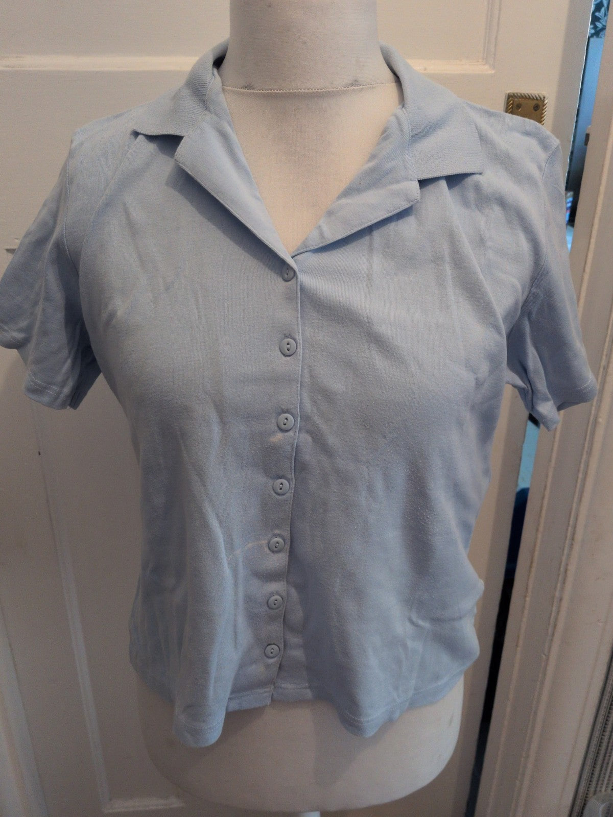 BHS 14 Pale Blue Short Sleeve Collared Blouse Polo