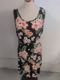 George 16 Black Floral Sleeveless Dress Knee-Midi