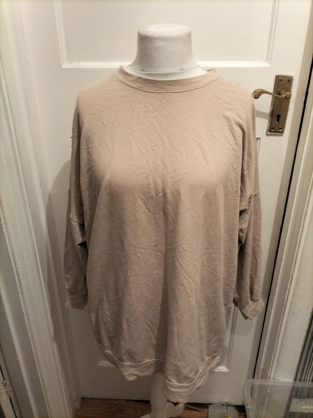 Ladies Glam Doll Size XL Beige With White Printed Back Mid Sleeved T-shirt