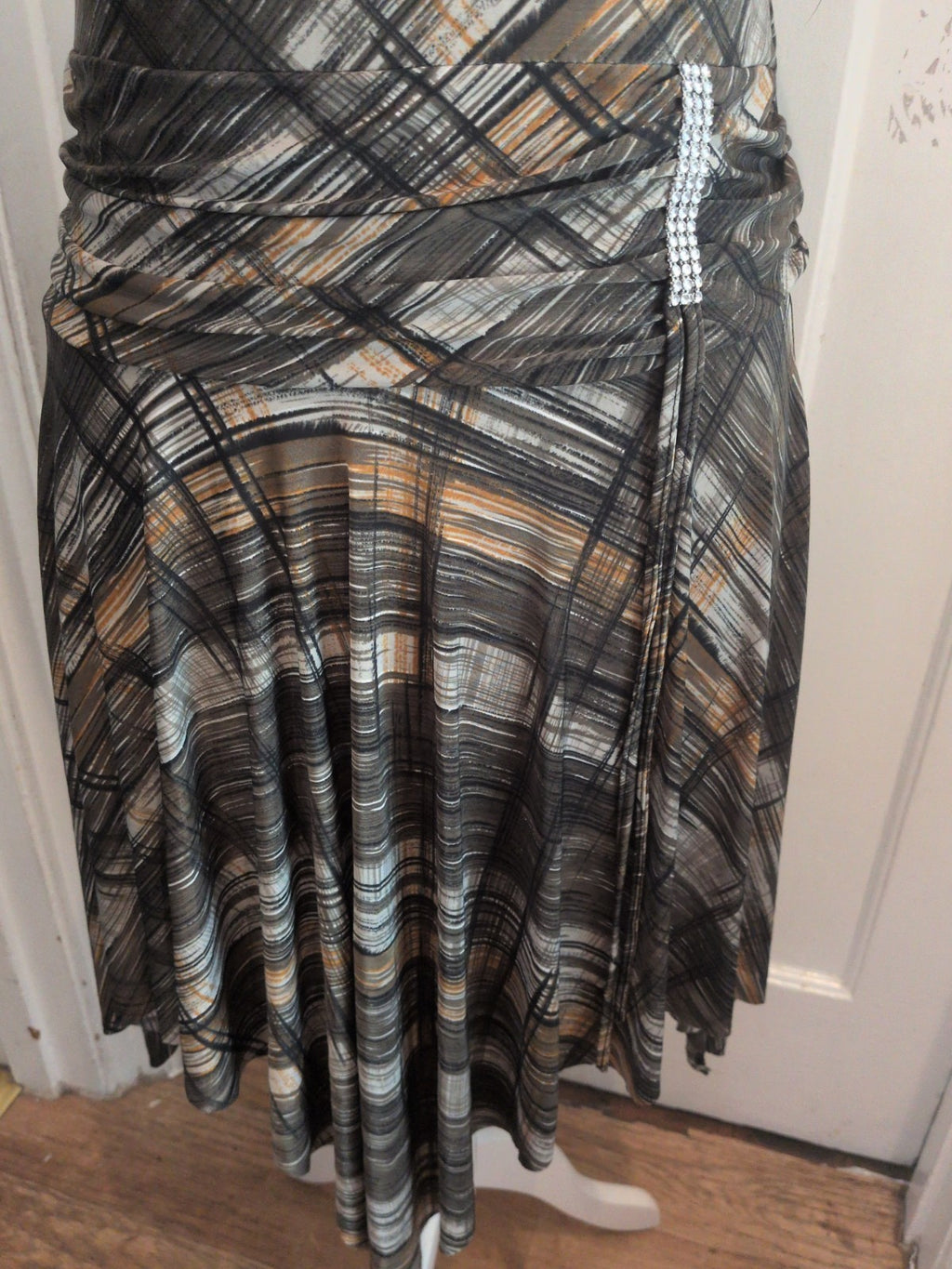 Medium Brown/Tan/Black Short Sleeve Fit And Flare Midi Dress