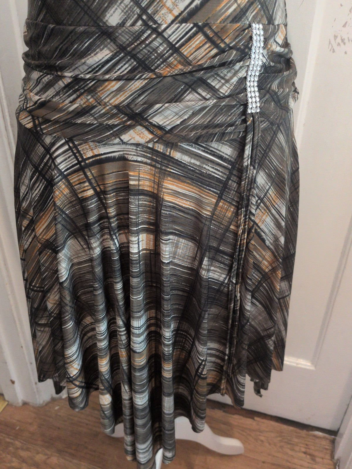 Medium Brown/Tan/Black Short Sleeve Fit And Flare Midi Dress