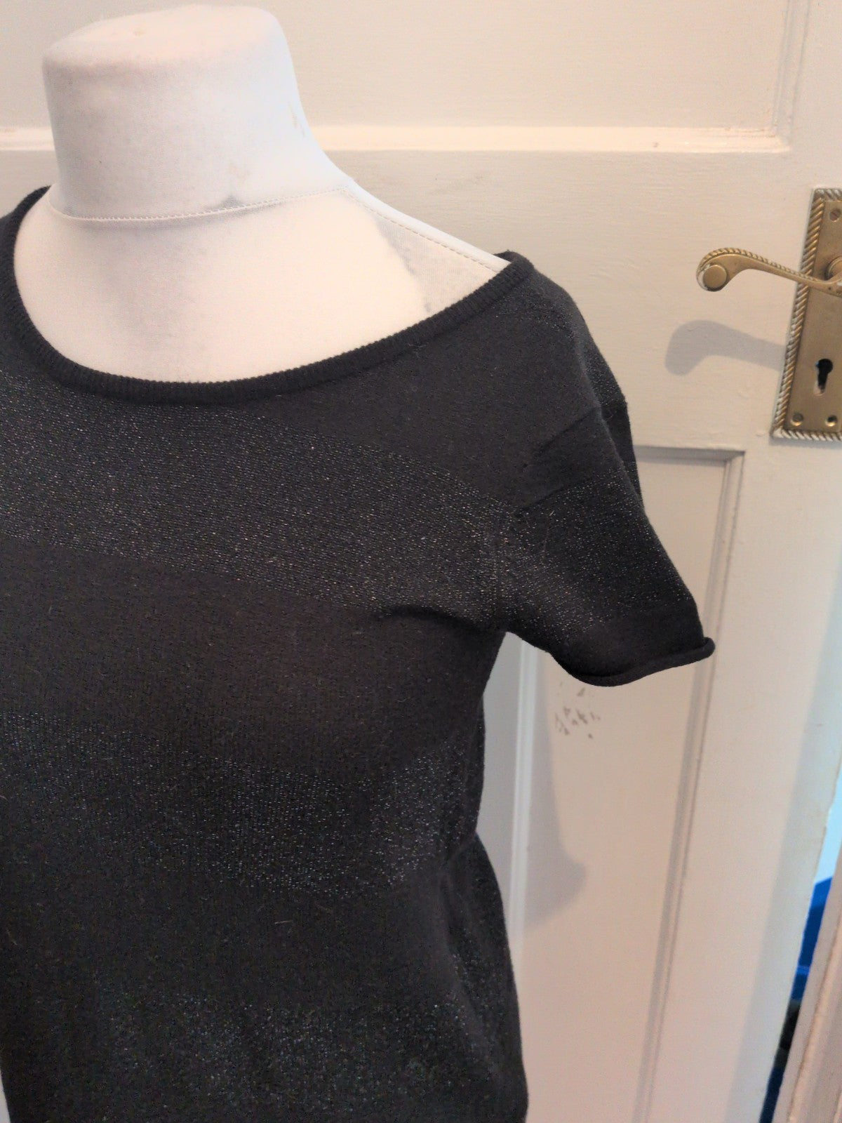 Divided H&M EU 40 Black Shimmer Short Sleeve Dress Knee Length
