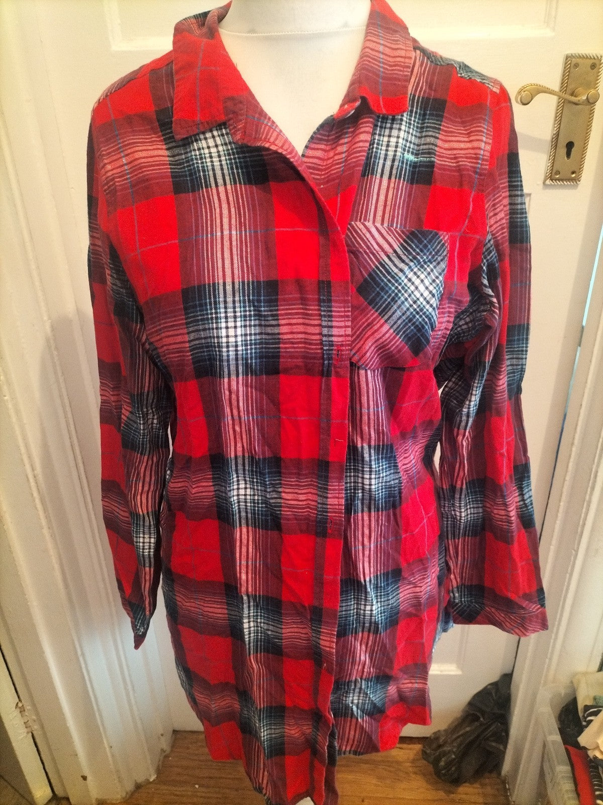 F&F Large Check Pyjama Top Long Sleeve