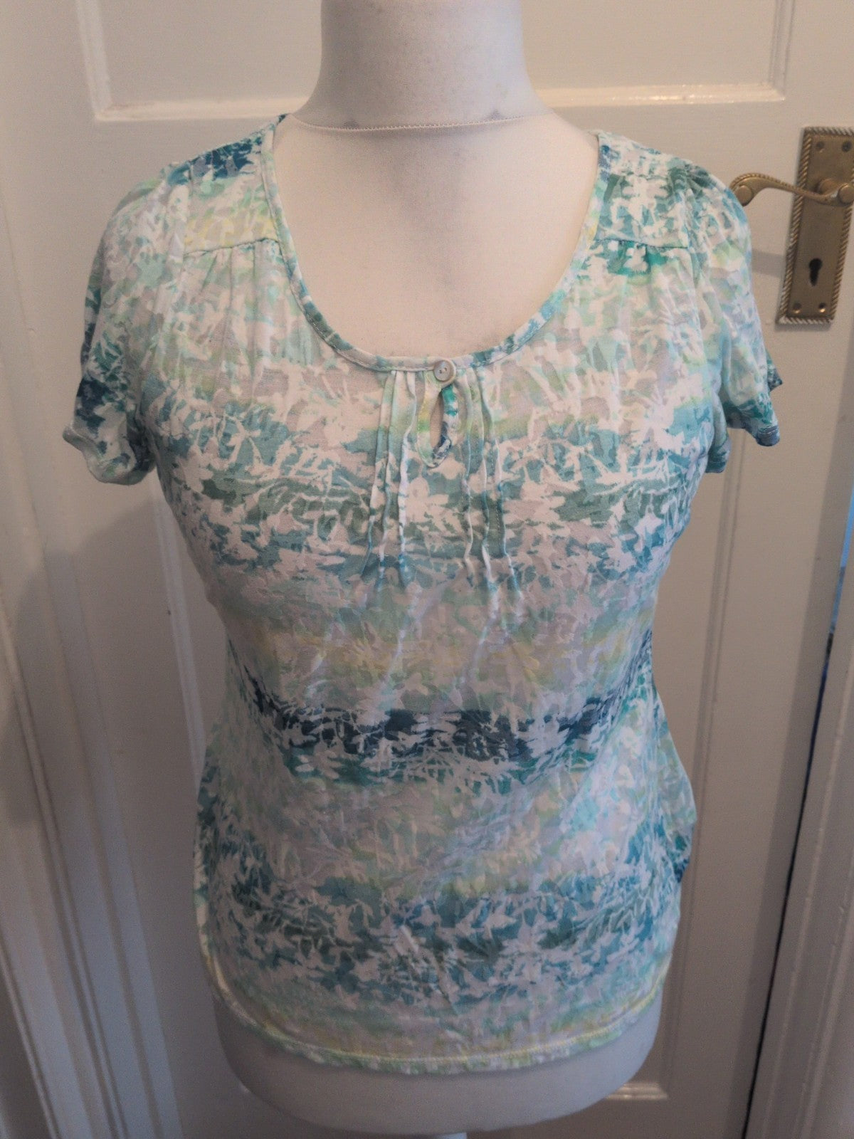 Per Una 10 Aqua Blue Lime Short Sleeve Blouse