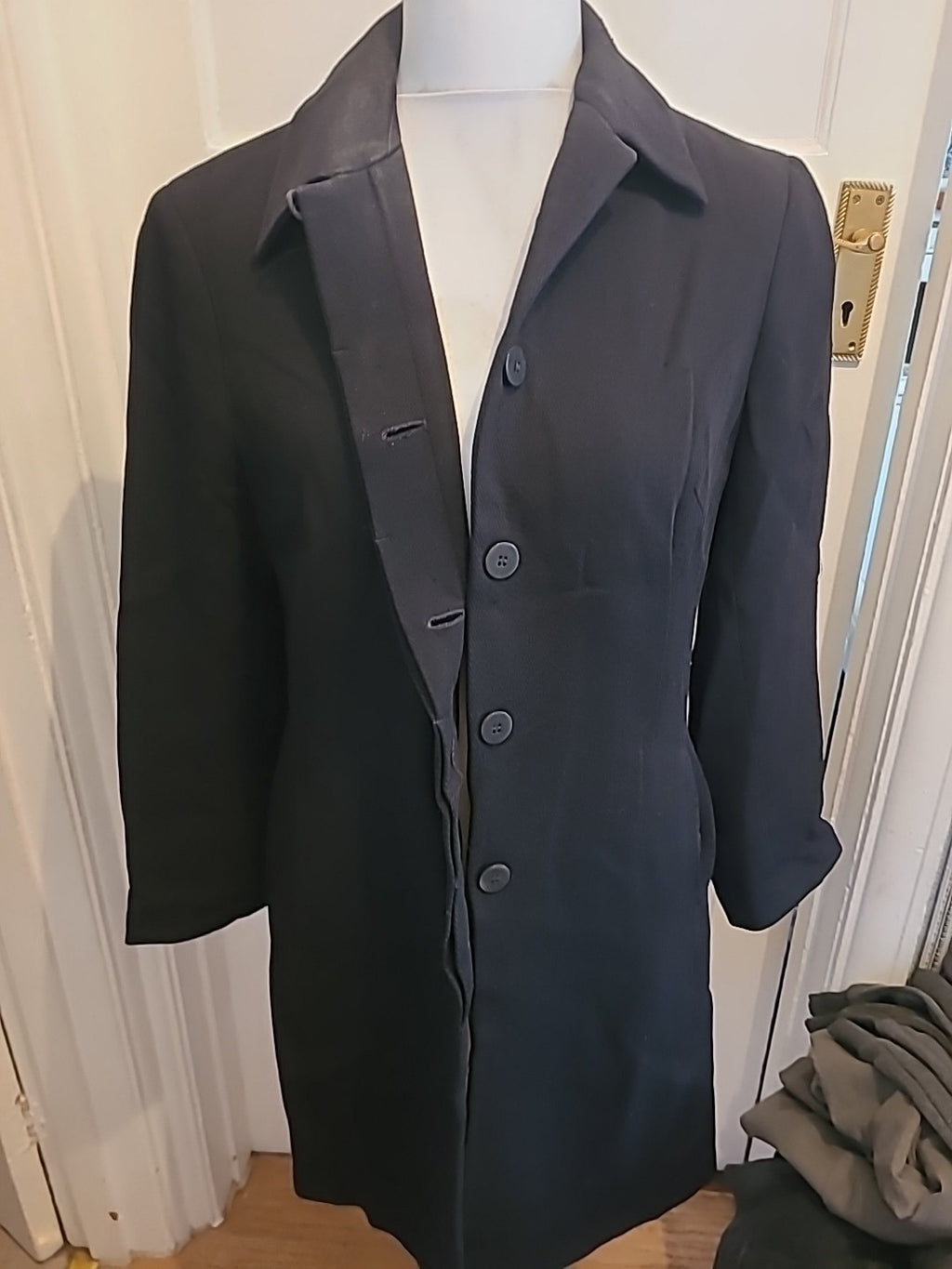 Ladies Next Size 12 Pure Wool Black Lined Jacket Longline