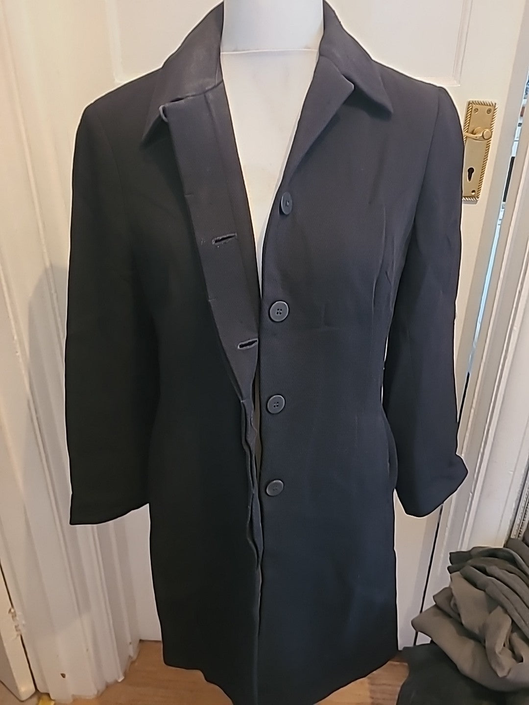 Ladies Next Size 12 Pure Wool Black Lined Jacket Longline