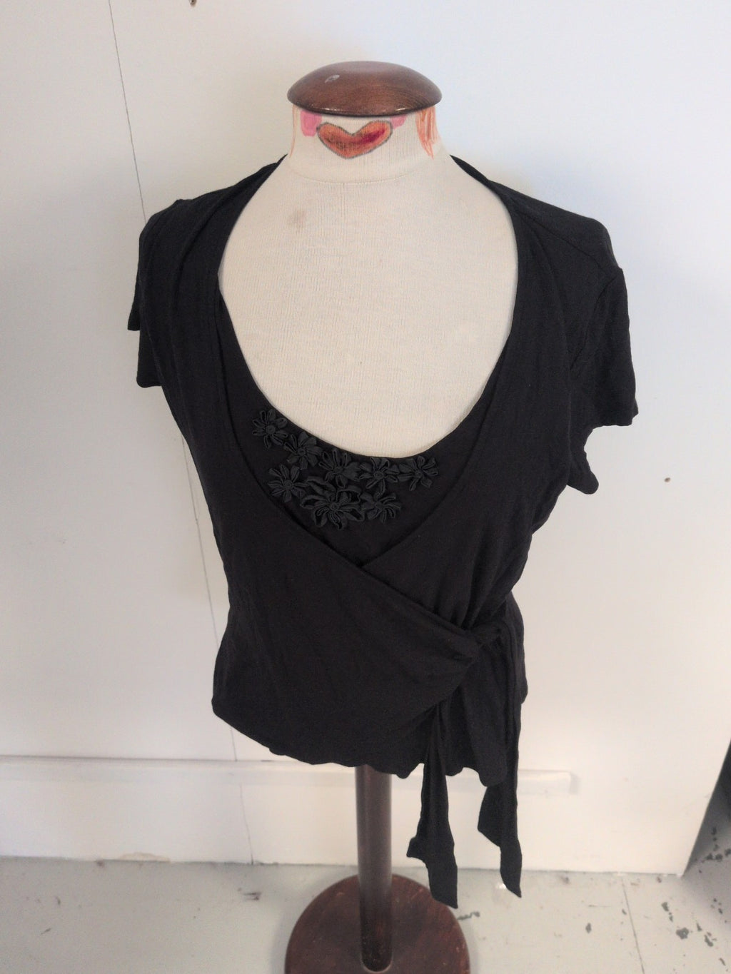 Linea Large Black Scoop Neck Short Sleeve Blouse