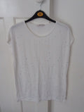 Ladies White T.shirt With Sequins Size 8 TU
