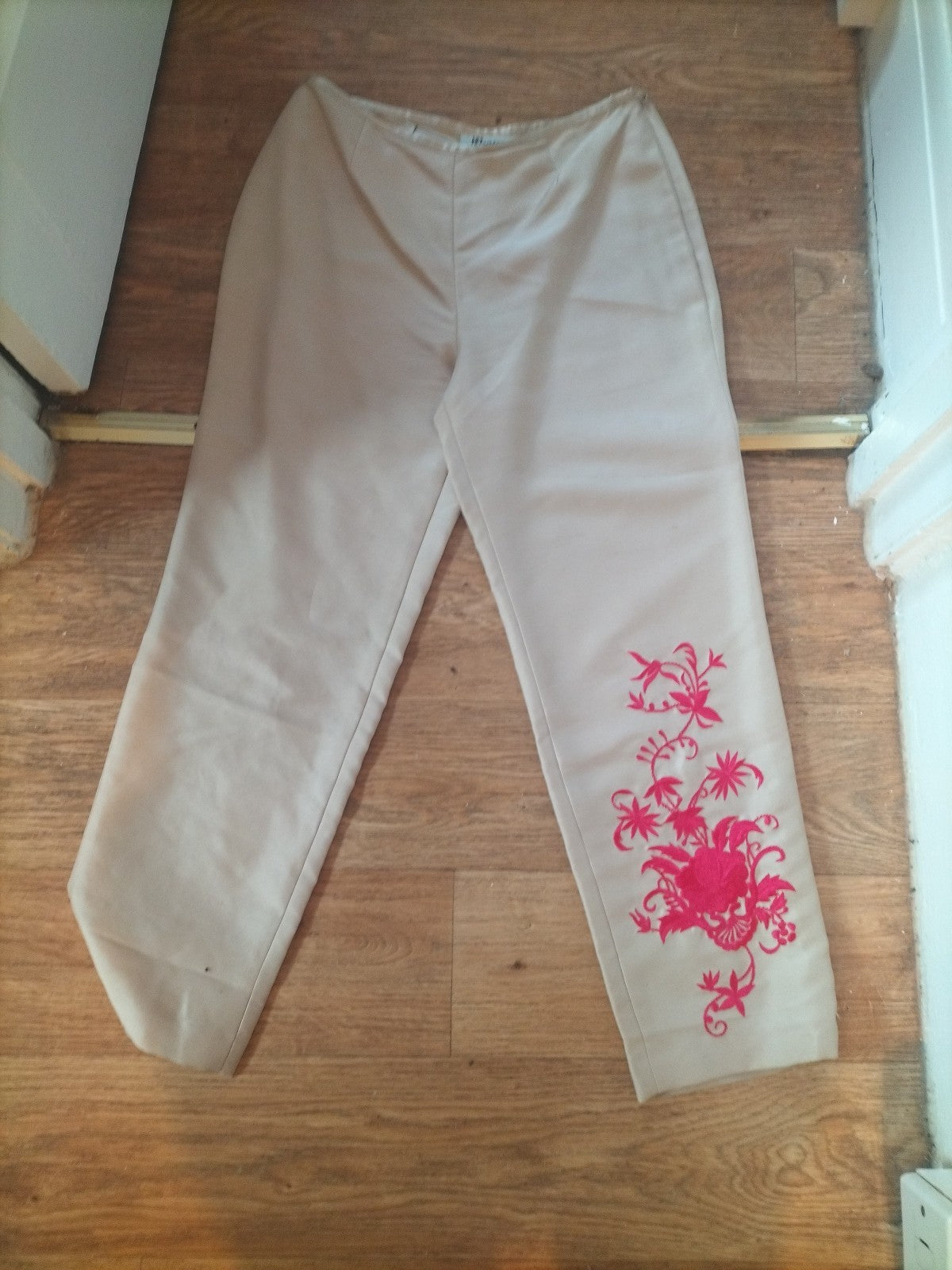 Ladies Monsoon Trousers ( Crop)  Light Gold Colour With Embroidery , Size 10