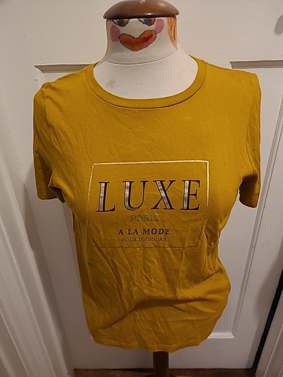 Ladies River Island Size 10 Mustard "Luxe" Print Short Sleeved Tshirt