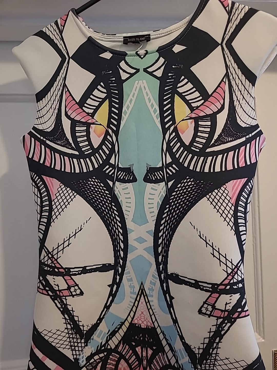 Ladies River Island Size 8 Multi Coloured Slight Padded Sleeveless Dress