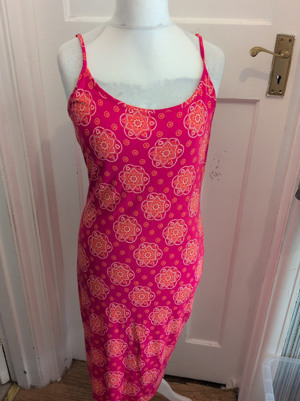George 14 Pink Red Orange White Sleeveless Dress