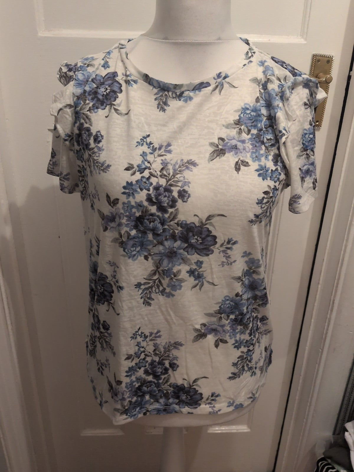 Oasis Large Purple Floral Short Sleeve Blouse