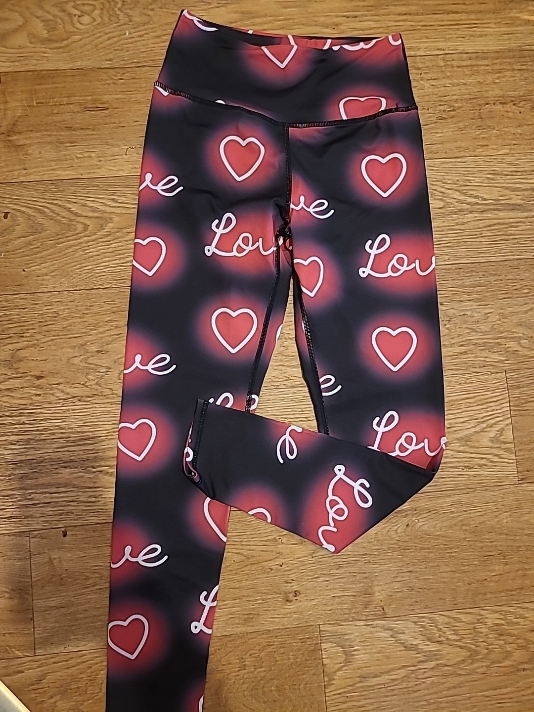 Ladies Shein Size Small Blaxk And Purple "Love" Leggings