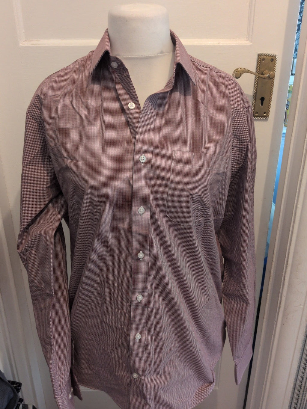 M&S Collection 16 Regular Fit Dark Purple Check Long Sleeve Shirt