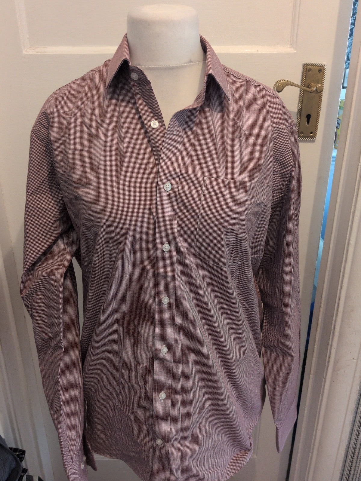 M&S Collection 16 Regular Fit Dark Purple Check Long Sleeve Shirt