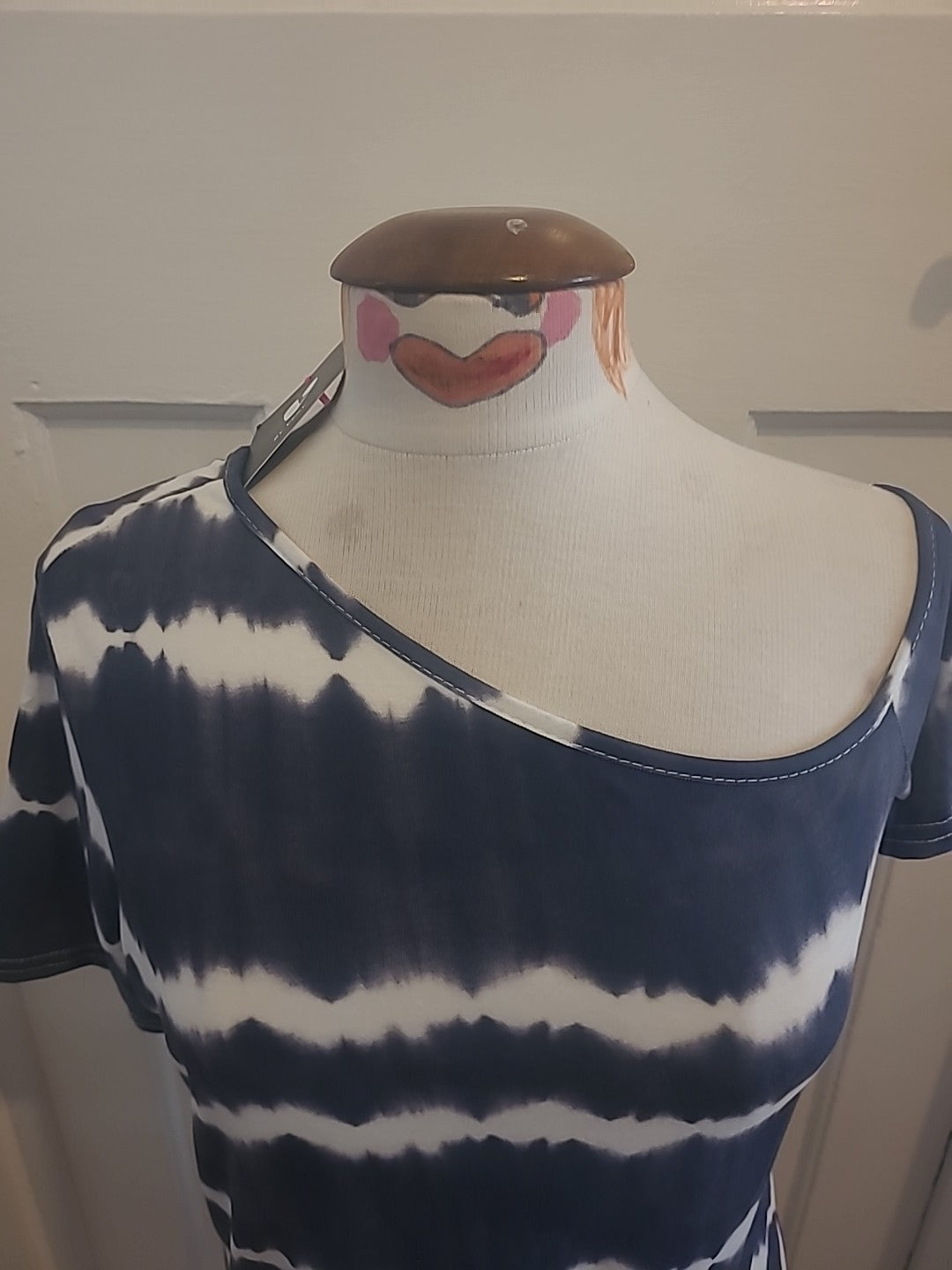 Brand New Ladies Very Size 8 Navy White Off The Shoulder Short Sleeved Dress