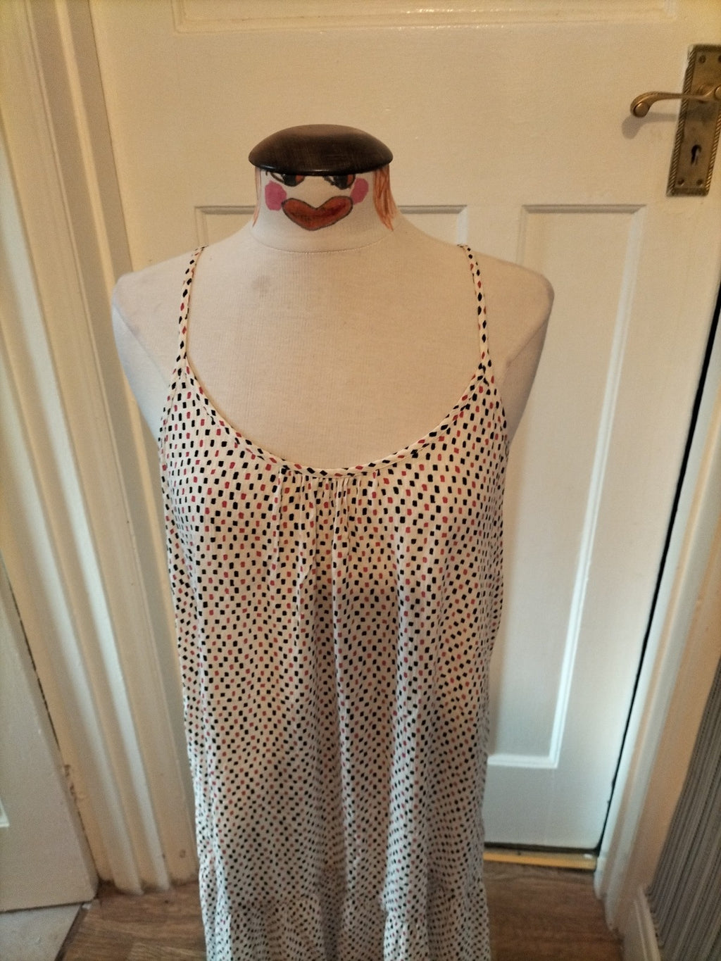 Ladies Size Large Cream With Multi Sleeveless Long Dress