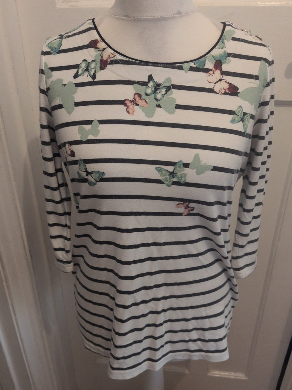 Bonmarche 14 Striped Butterfly Long Sleeve Blouse
