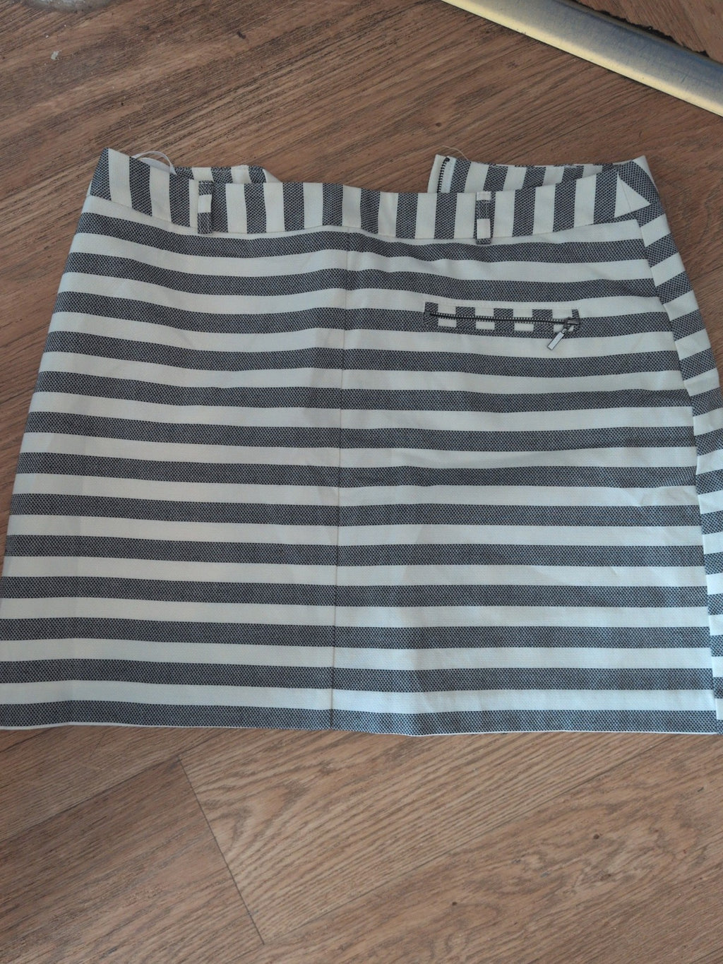 New Look 12 Charcoal And Cream Striped Lined Skirt Knee Length