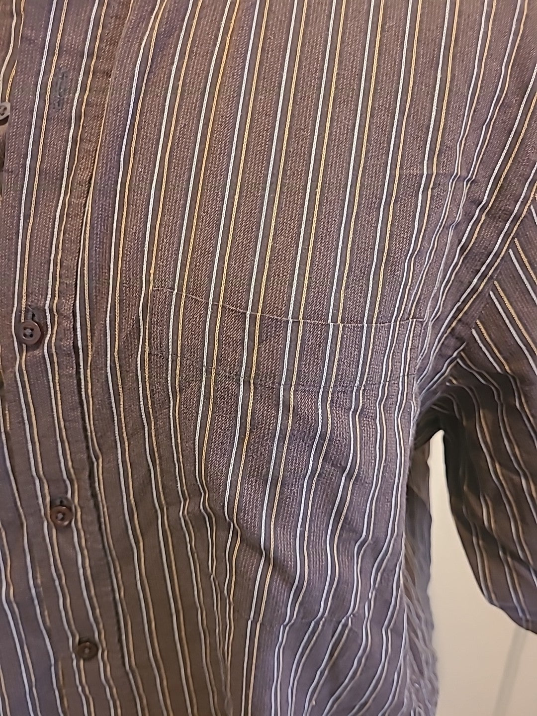 Mens George Size 16" Brown Striped Short Sleeved Non Iron Shirt