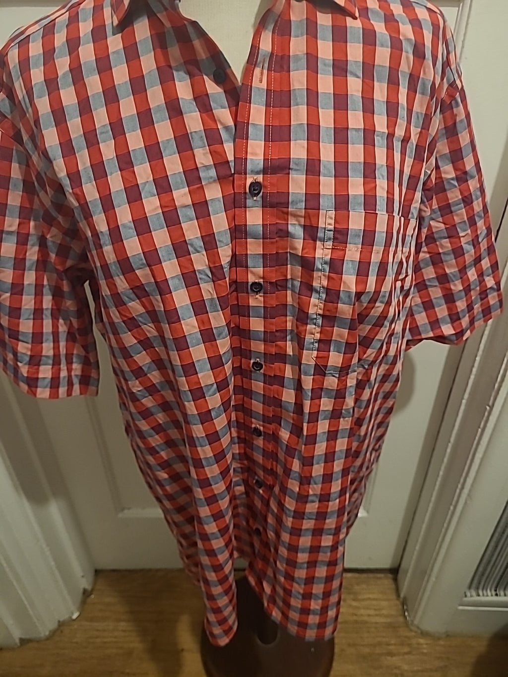 Mens Eterna Size 16.5" Red Check Comfort Fit Short Sleeved Shirt