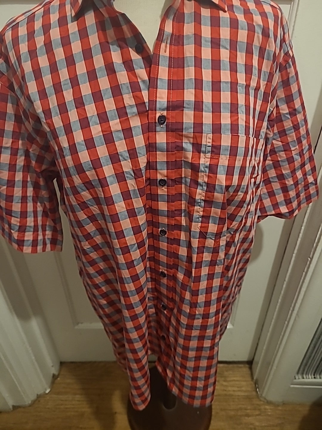 Mens Eterna Size 16.5" Red Check Comfort Fit Short Sleeved Shirt
