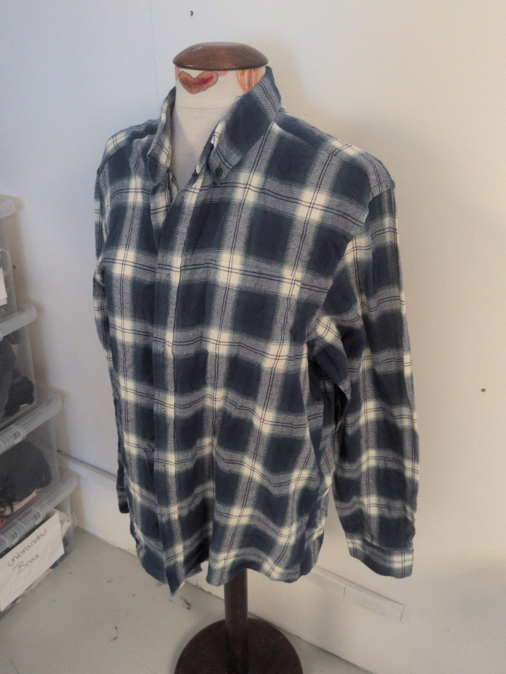 Primark Large Slim Fit Blue And White Check Long Sleeve Shirt