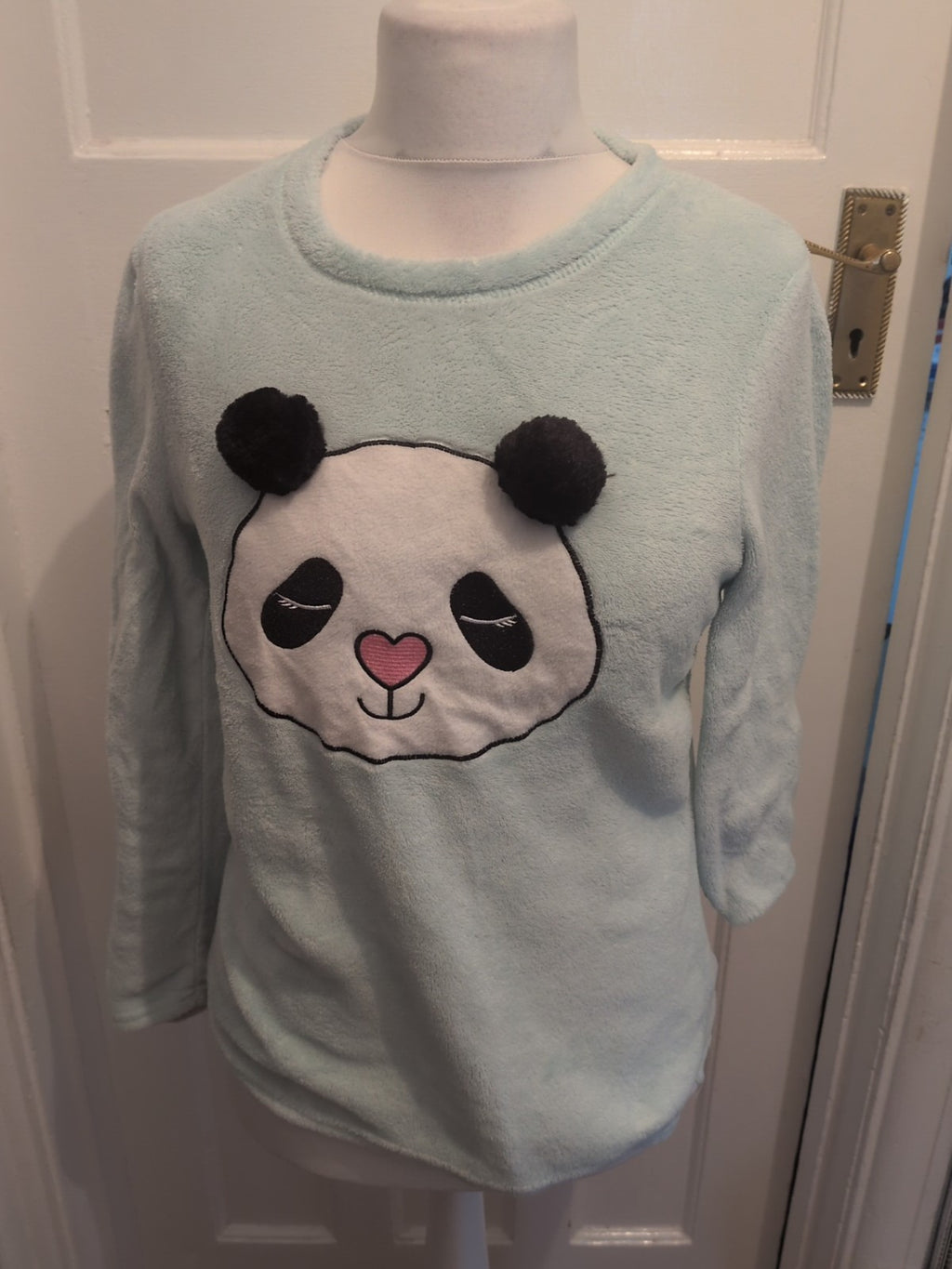 Ladies Primark Size Small Pale Aqua Panda Pyjama Top