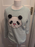 Ladies Primark Size Small Pale Aqua Panda Pyjama Top