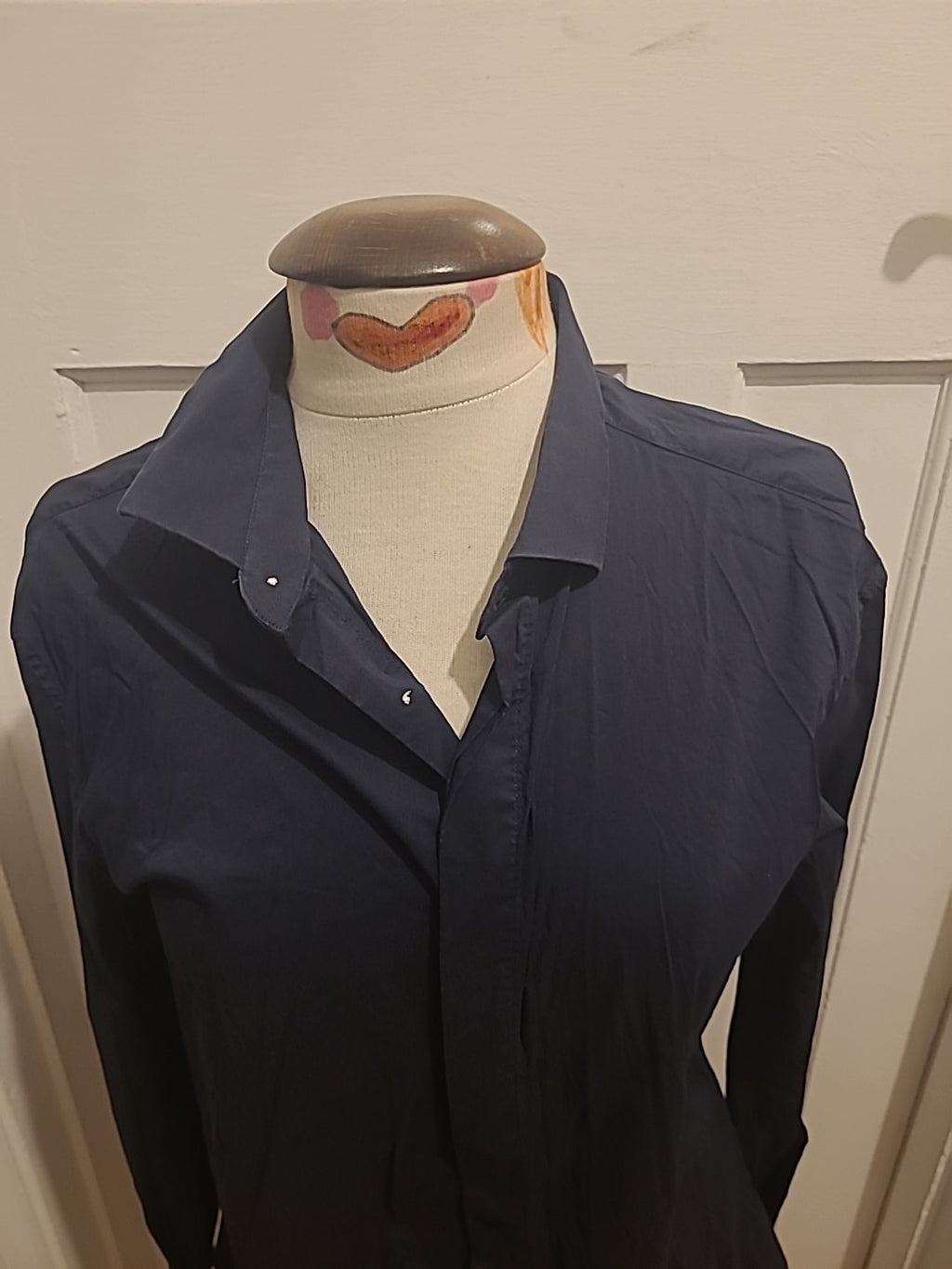 Mens H&M Size Large Navy Skinny Fit Long Sleeved Shirt