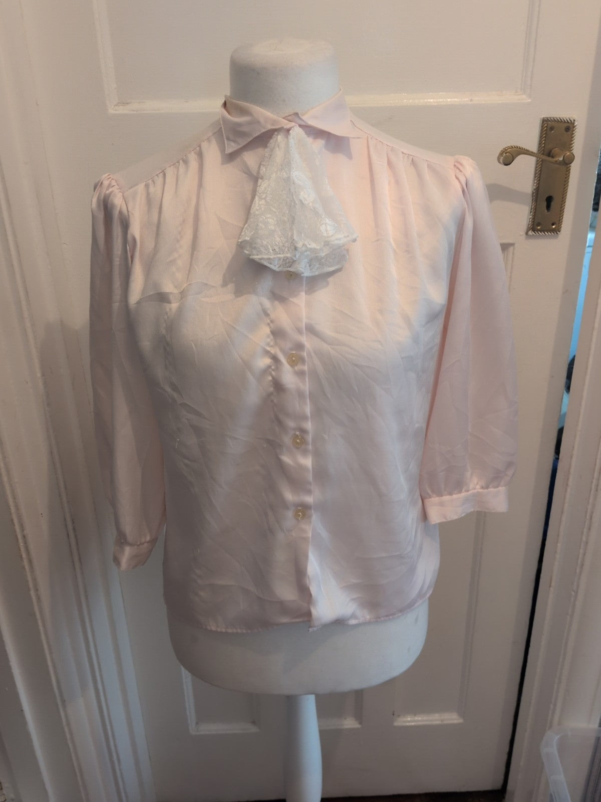 14 Pale Pink Polyester Long Sleeve Blouse Buttoned