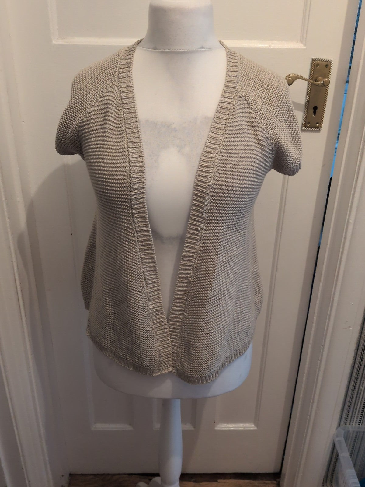 Peacocks 10 Beige Knit Short Sleeve Open Blouse Cardigan