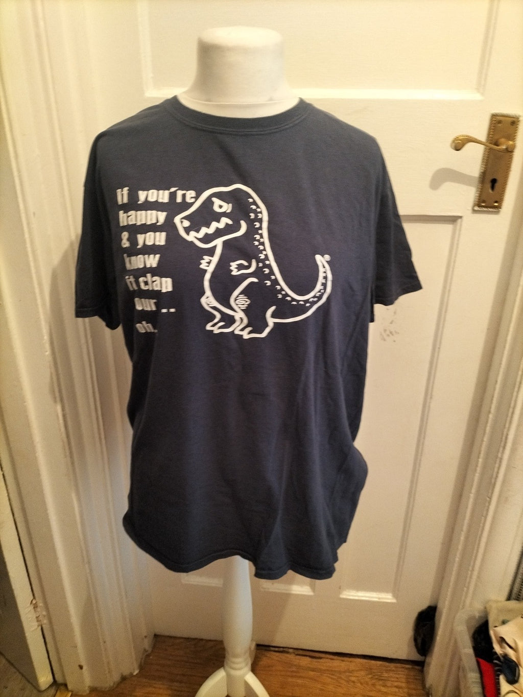 Gildan XL Navy Dinosaur Printed T-shirt