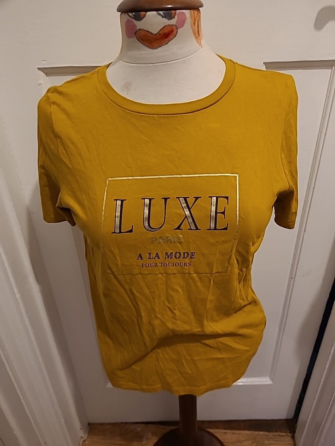 Ladies River Island Size 10 Mustard "Luxe" Print Short Sleeved Tshirt