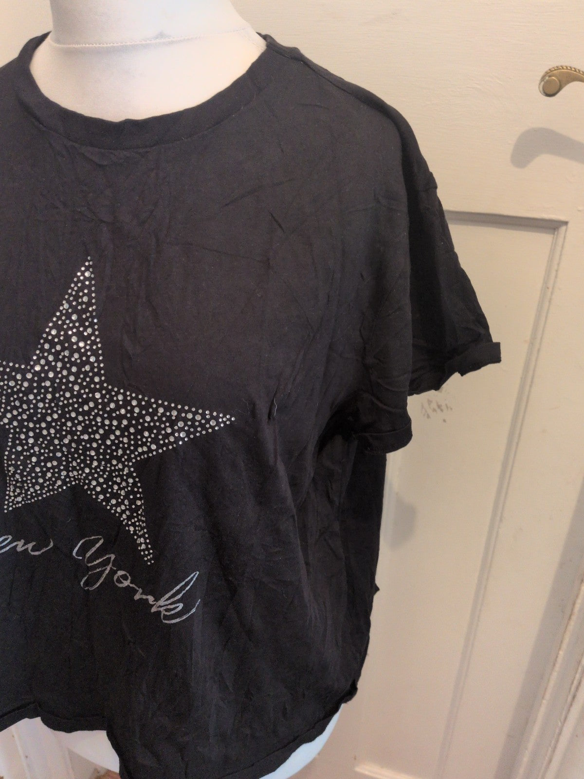 Ladies Papaya Size 20 Black Short Sleeve With Silver Star Pyjama Top