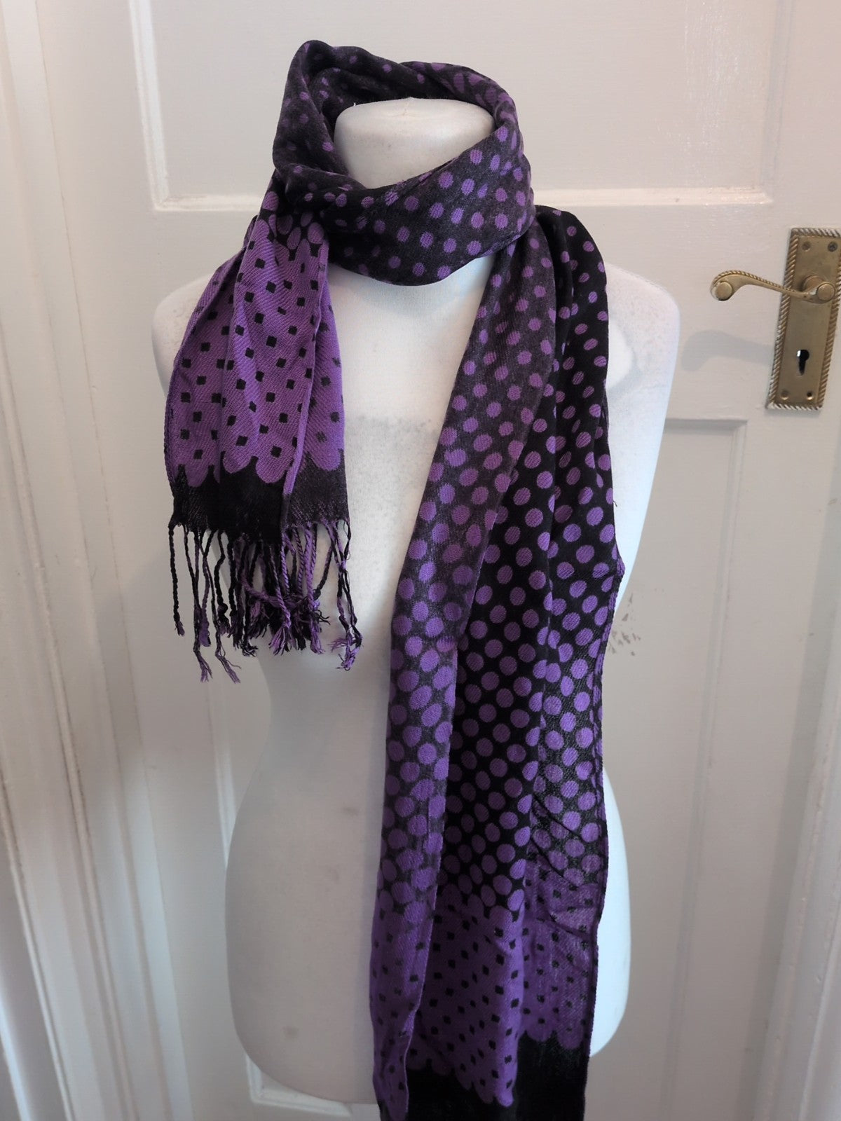 Black And Purple Tassled Scarf